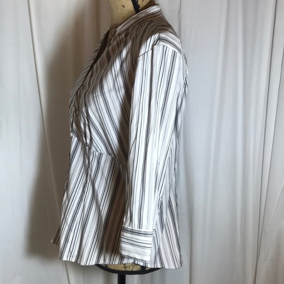 DCC White Black Striped Stretch No-Iron Blouse L - Picture 2 of 7